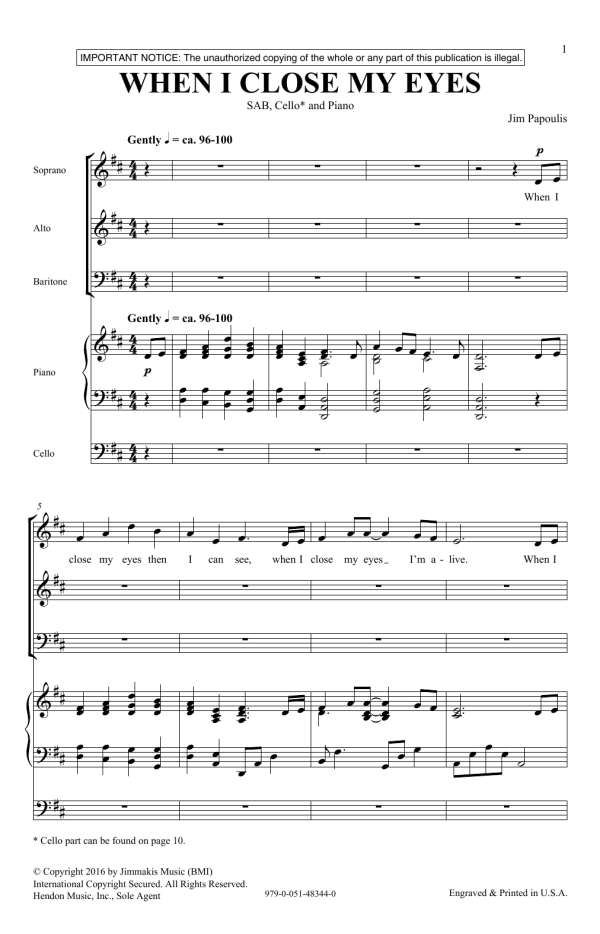 Jim Papoulis When I Close My Eyes Musik Noten - SAB Choir - 175126-0