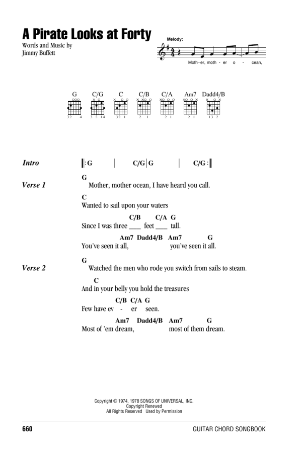Jimmy Buffett A Pirate Looks At Forty Musik Noten - Guitar Chords/Lyrics - 162070-0