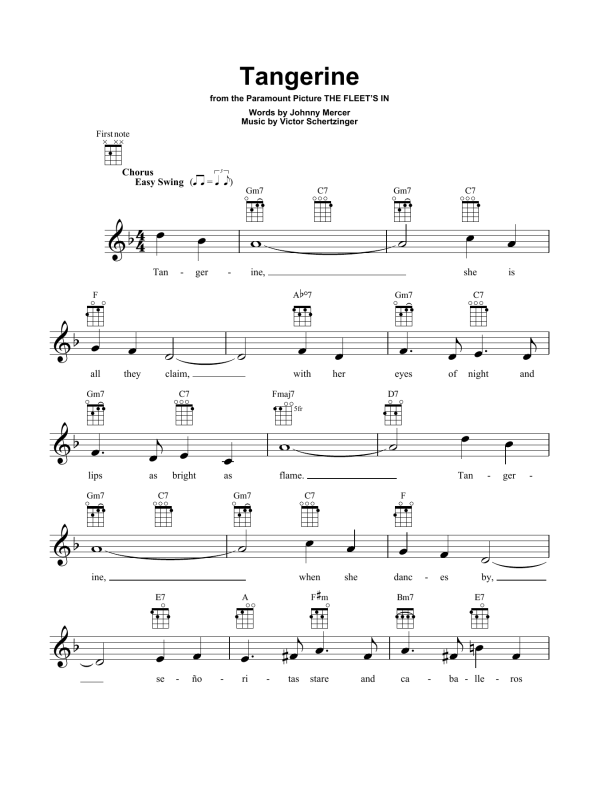 Jimmy Dorsey & His Orchestra Tangerine Musik Noten - Ukulele - 160208-0