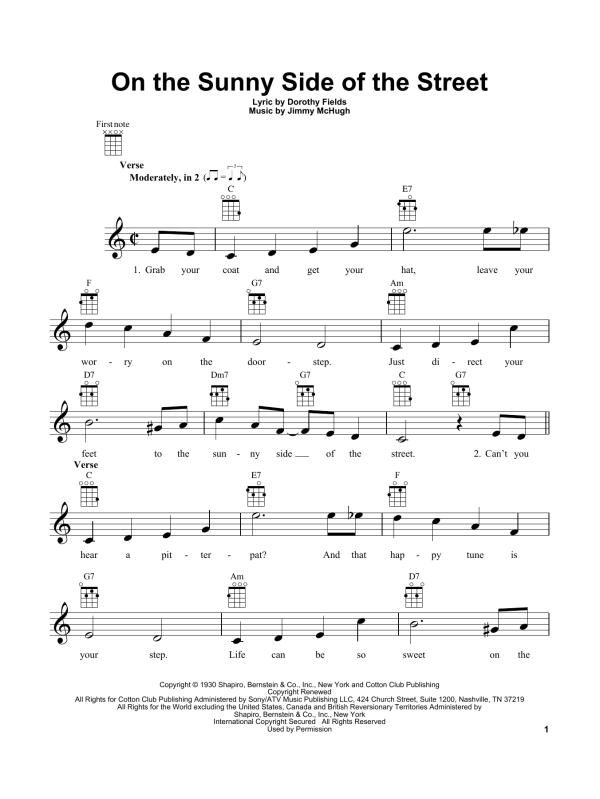 Jimmy McHugh On The Sunny Side Of The Street Musik Noten - Ukulele - 160307-0