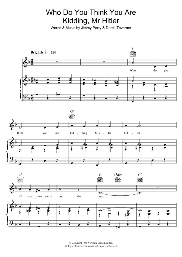 Jimmy Perry Who Do You Think You Are Kidding, Mr. Hitler? (theme from Dad's Army) Musik Noten - Piano, Vocal & Guitar Chords - 105549-0
