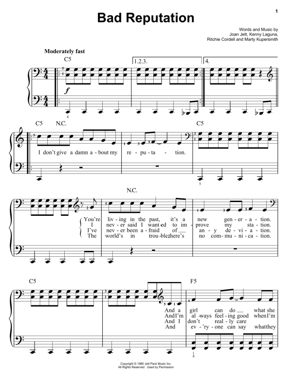 Joan Jett Bad Reputation Musik Noten - Easy Guitar Tab - 77359-0