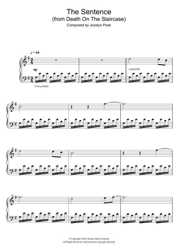 Jocelyn Pook The Sentence (from Death On The Staircase) Musik Noten - Piano Solo - 107754-0