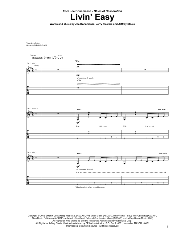 Joe Bonamassa Livin' Easy Musik Noten - Guitar Tab - 165215-0