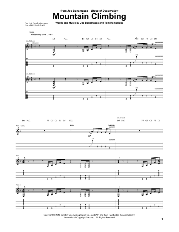 Joe Bonamassa Mountain Climbing Musik Noten - Guitar Tab - 165214-0
