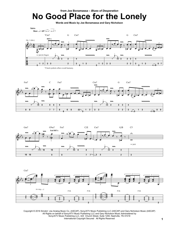 Joe Bonamassa No Good Place For The Lonely Musik Noten - Guitar Tab - 165303-0