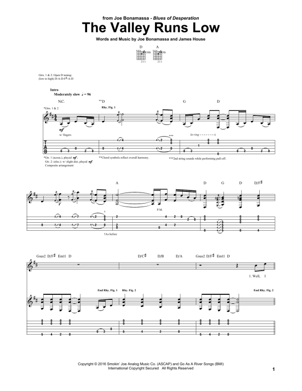 Joe Bonamassa The Valley Runs Low Musik Noten - Guitar Tab - 165255-0