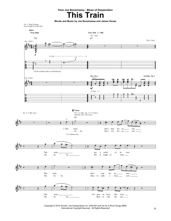 Joe Bonamassa This Train Musik Noten - Guitar Tab - 165307-0