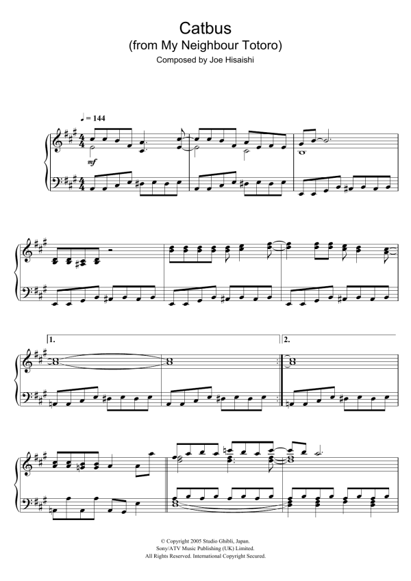 Joe Hisaishi My Neighbour Totoro (Catbus) Musik Noten - Piano Solo - 107123-0