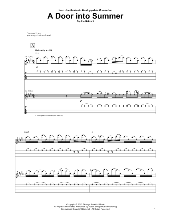 Joe Satriani A Door Into Summer Musik Noten - Guitar Tab - 167211-0