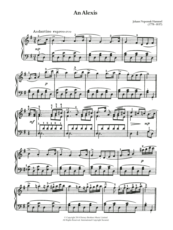 Johann Nepomuk Hummel An Alexis Musik Noten - Piano Solo - 119293-0