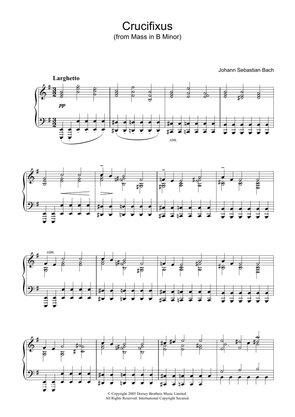 Johann Sebastian Bach Crucifixus (from Mass In B Minor) Musik Noten - Piano Solo - 32051-0