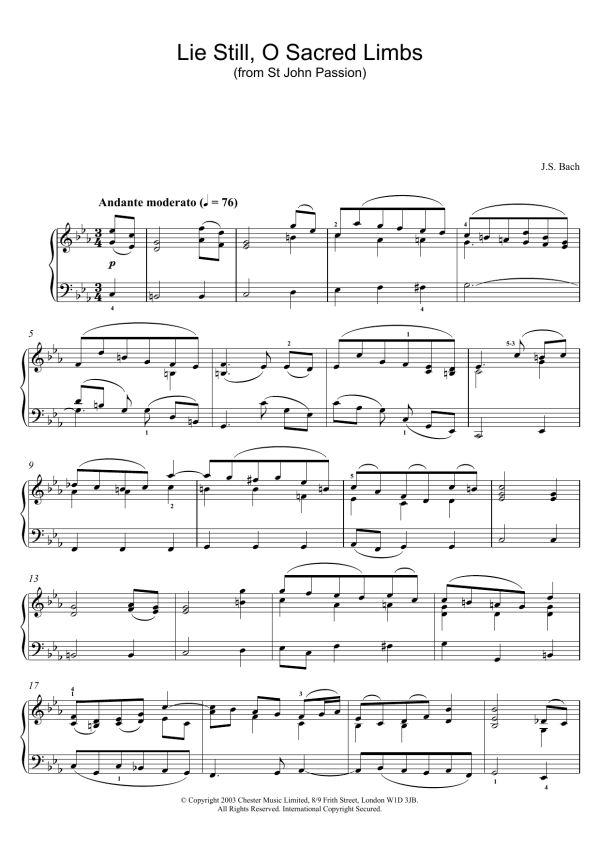 Johann Sebastian Bach Lie Still, O Sacred Limbs (from St John Passion) Musik Noten - Piano Solo - 25995-0