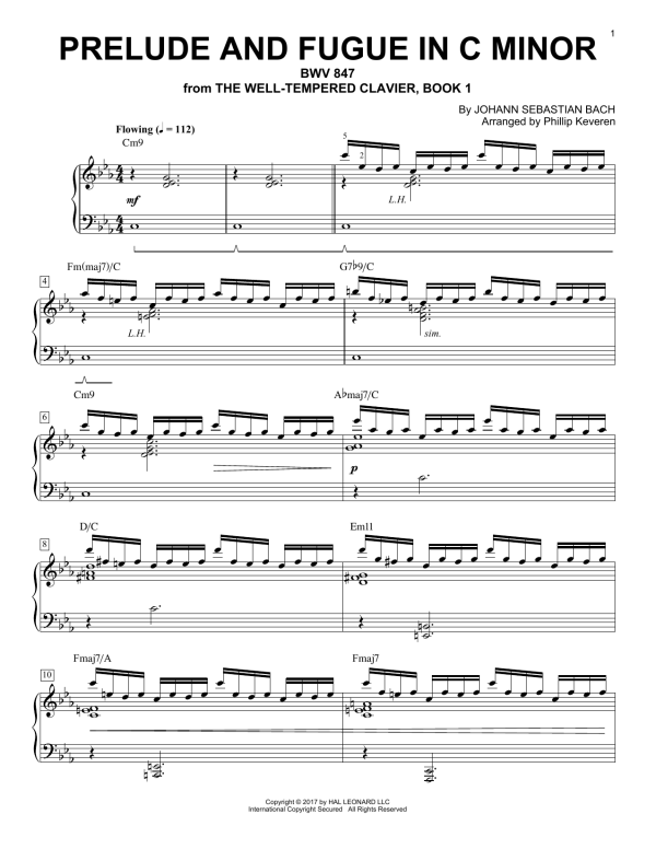 Johann Sebastian Bach Prelude And Fugue In C Minor, BWV 847 [Jazz version] (arr. Phillip Keveren) Musik Noten - Piano Solo - 176487-0