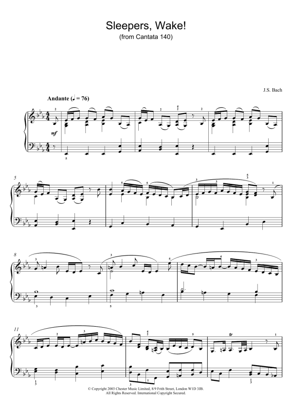 Johann Sebastian Bach Sleepers, Wake! (from Cantata 140) Musik Noten - Piano Solo - 26003-0