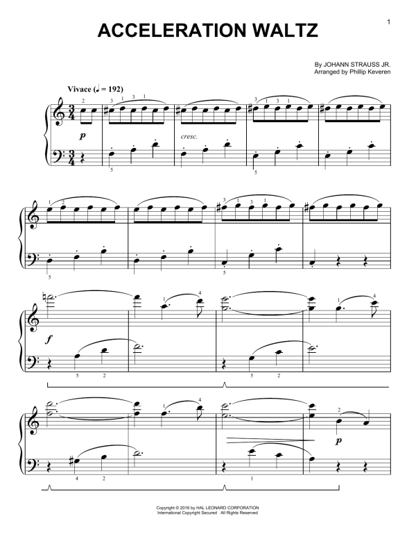 Johann Strauss II Acceleration Waltz [Classical version] (arr. Phillip Keveren) Musik Noten - Easy Piano - 170466-0