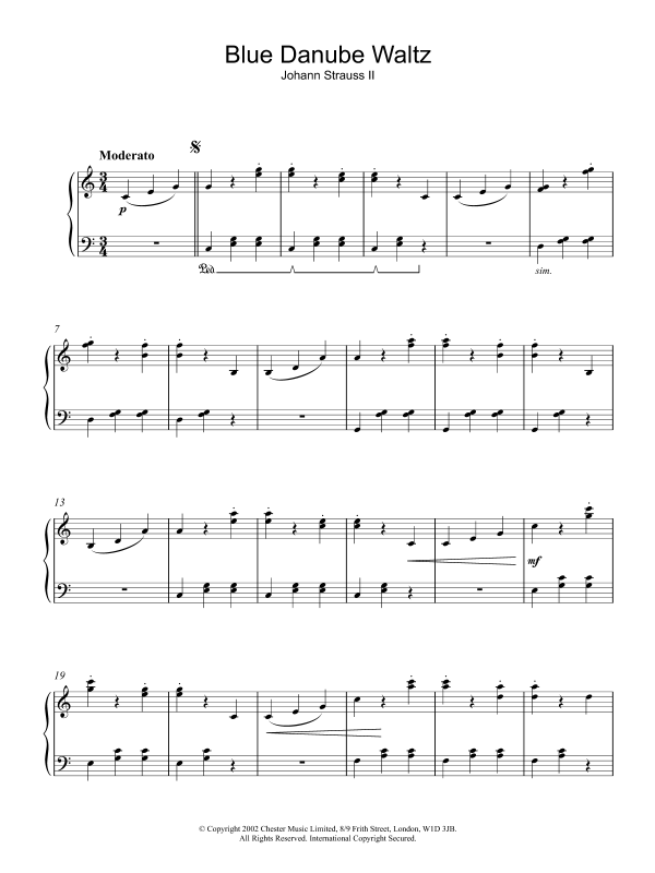 Johann Strauss II The Blue Danube Waltz Musik Noten - Piano Solo - 22392-0