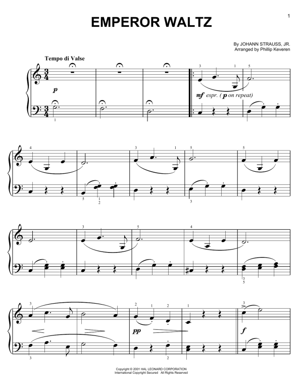 Johann Strauss Jr. Emperor Waltz (arr. Phillip Keveren) Musik Noten - Easy Piano - 75628-0