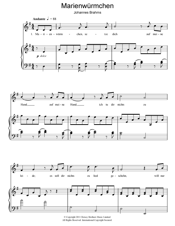 Johannes Brahms Marienwurmchen Musik Noten - Piano & Vocal - 112332-0