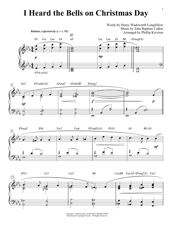 John Baptiste Calkin I Heard The Bells On Christmas Day [Jazz version] (arr. Phillip Keveren) Musik Noten - Piano Solo - 70817-0