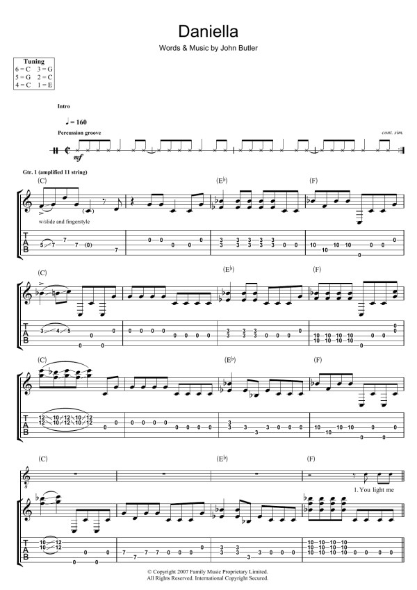 John Butler Daniella Musik Noten - Guitar Tab - 39595-0