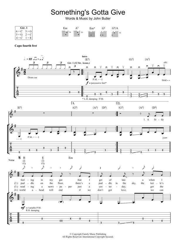 John Butler Something's Gotta Give Musik Noten - Guitar Tab - 38864-0