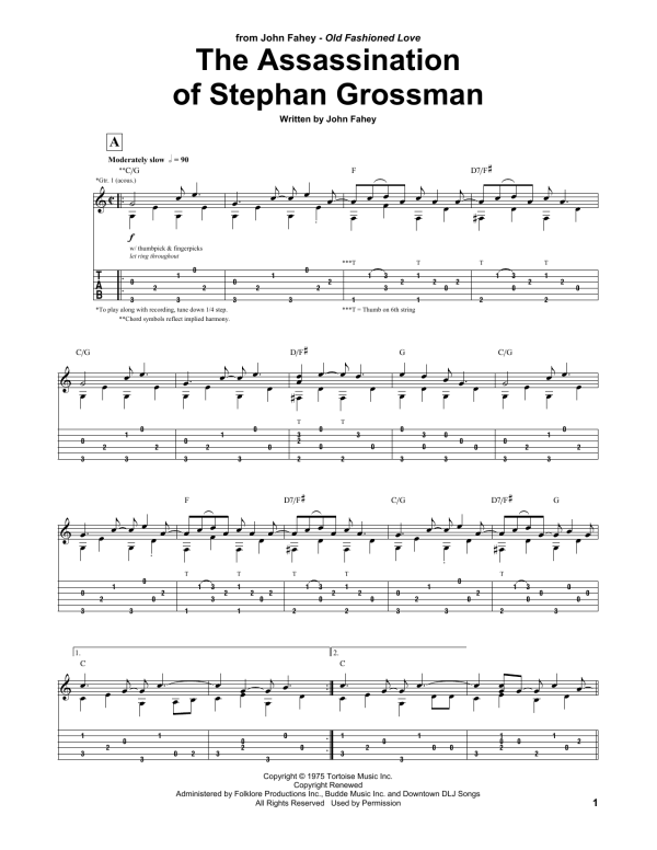 John Fahey Assassination Of Stephan Grossman Musik Noten - Guitar Tab - 165313-0