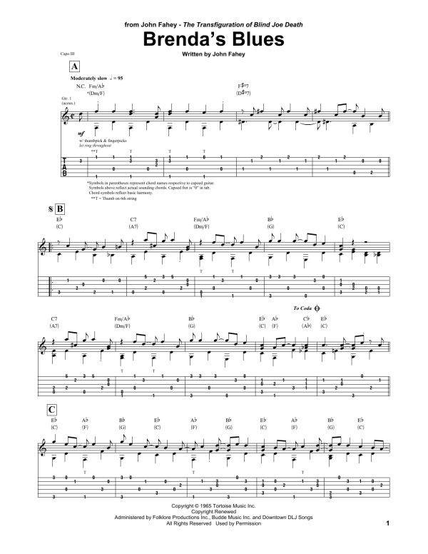 John Fahey Brenda's Blues Musik Noten - Guitar Tab - 165238-0