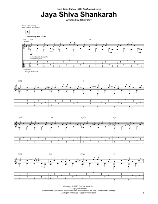 John Fahey Jaya Shiva Shankarah Musik Noten - Guitar Tab - 165314-0
