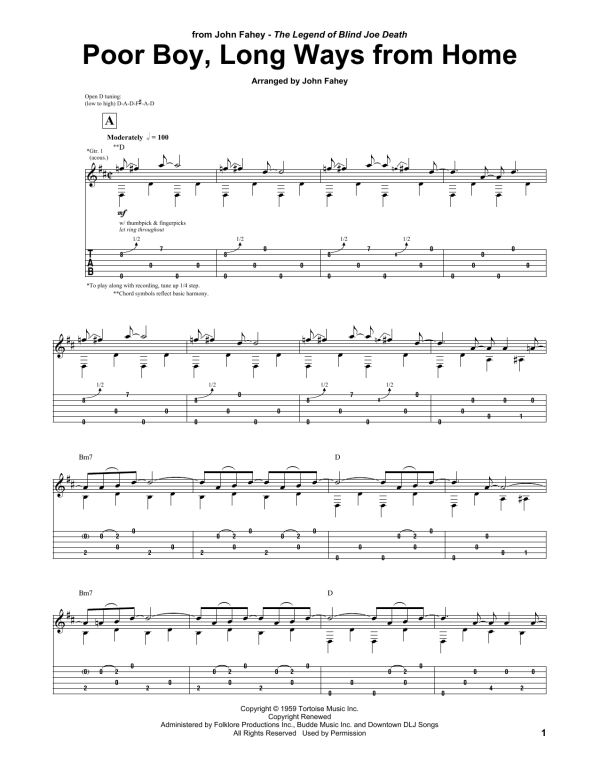 John Fahey Poor Boy, Long Ways From Home Musik Noten - Guitar Tab - 165190-0