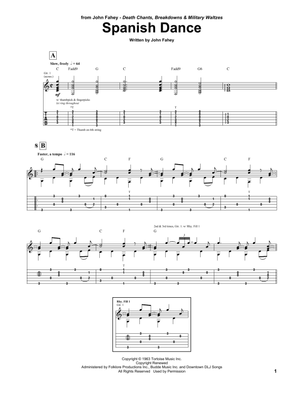 John Fahey Spanish Dance Musik Noten - Guitar Tab - 165226-0