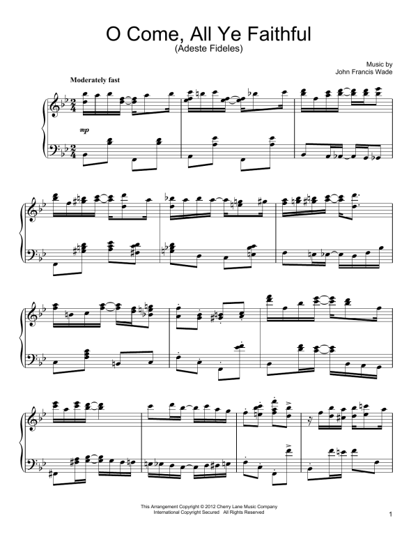 John Francis Wade O Come, All Ye Faithful (Adeste Fideles) [Ragtime version] Musik Noten - Piano Solo - 91520-0