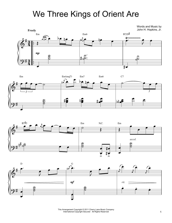 John H. Hopkins, Jr. We Three Kings Of Orient Are [Gospel version] Musik Noten - Piano Solo - 85387-0