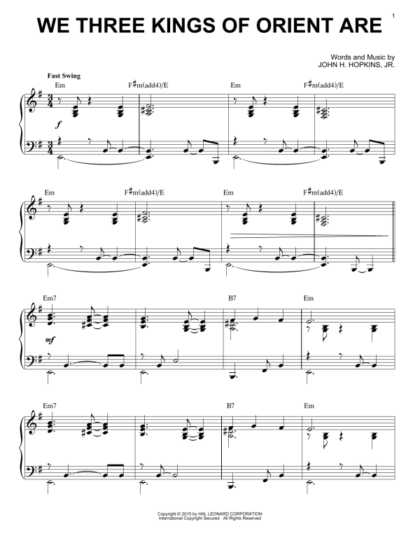 John H. Hopkins, Jr. We Three Kings Of Orient Are [Jazz version] (arr. Brent Edstrom) Musik Noten - Piano Solo - 160754-0