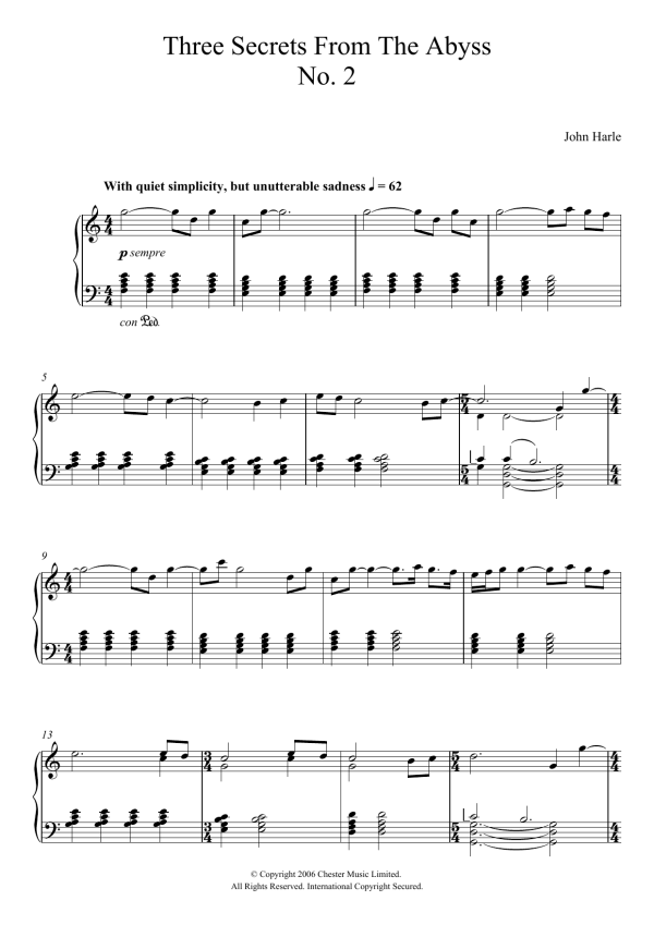 John Harle Three Secrets From The Abyss - No. 2 Musik Noten - Piano Solo - 122126-0