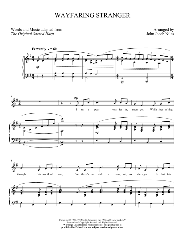 John Jacob Niles Wayfaring Stranger Musik Noten - Piano & Vocal - 157657-0