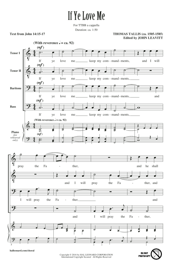 John Leavitt If Ye Love Me Musik Noten - TTBB Choir - 163587-0