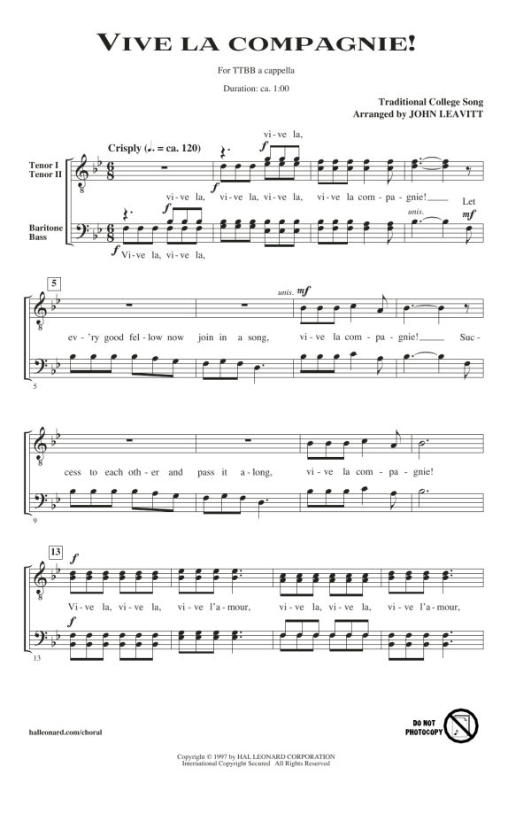 John Leavitt Vive La Compagnie! Musik Noten - TTBB Choir - 164471-0