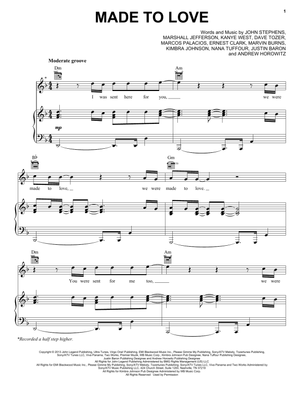 John Legend Made To Love Musik Noten - Piano, Vocal & Guitar Chords - 155917-0