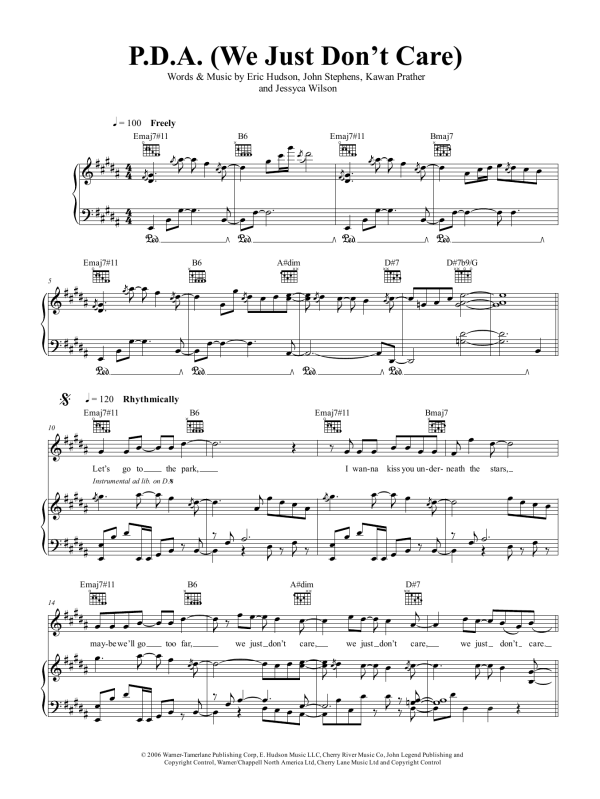John Legend PDA (We Just Don't Care) Musik Noten - Piano, Vocal & Guitar Chords - 58598-0