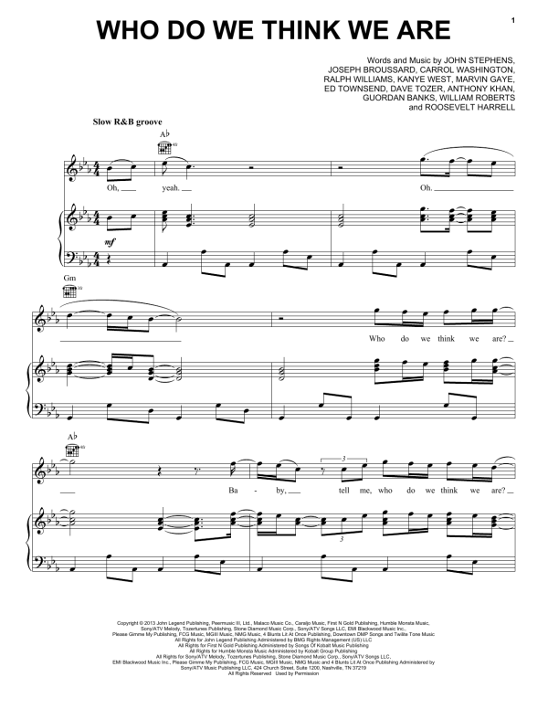 John Legend Who Do We Think We Are Musik Noten - Piano, Vocal & Guitar Chords - 155911-0