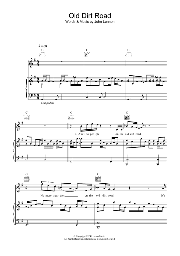 John Lennon Old Dirt Road Musik Noten - Piano, Vocal & Guitar Chords - 34129-0