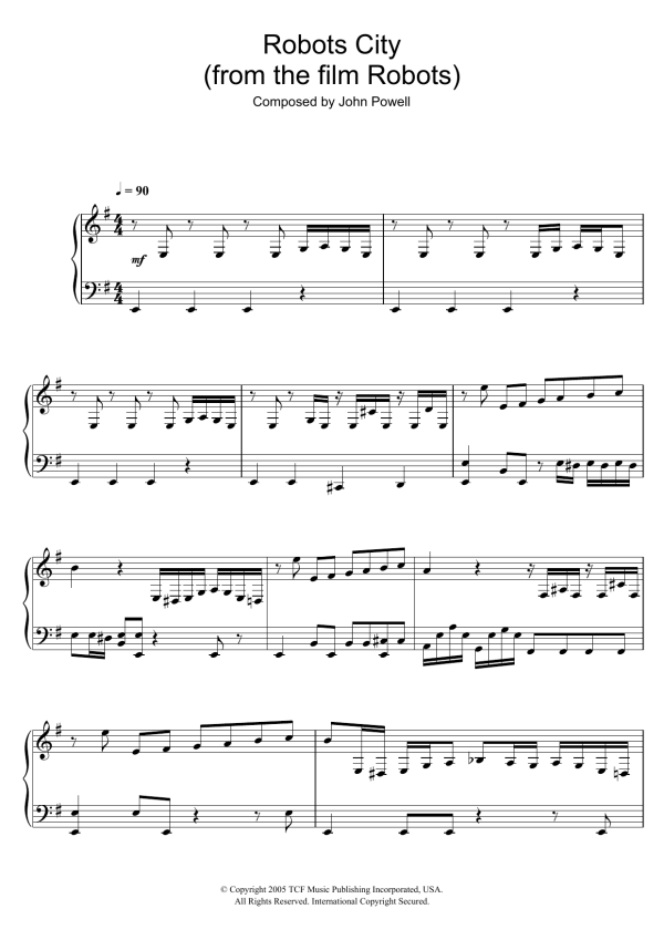 John Powell Robots (Robot City) Musik Noten - Piano Solo - 107117-0