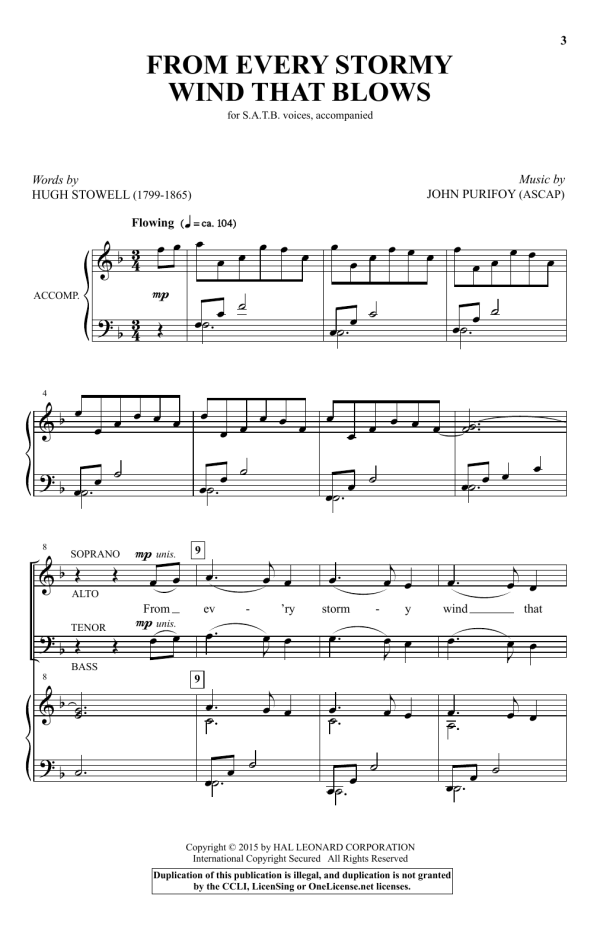 John Purifoy From Every Stormy Wind That Blows Musik Noten - SATB Choir - 159153-0