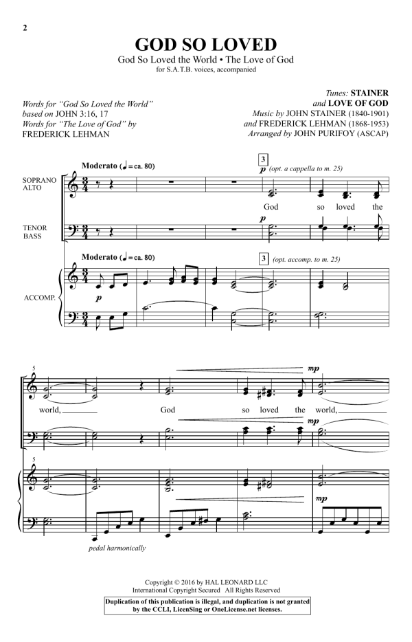 John Purifoy God So Loved (With "God So Loved The World" And "The Love Of God") Musik Noten - SATB Choir - 176447-0