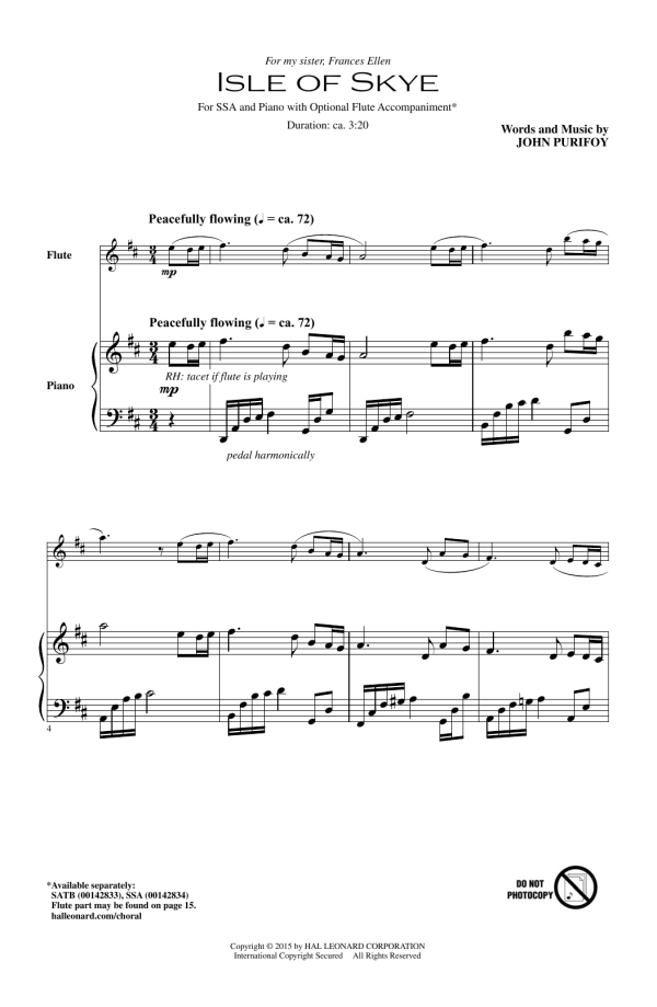 John Purifoy Isle Of Skye Musik Noten - SSA Choir - 160588-0