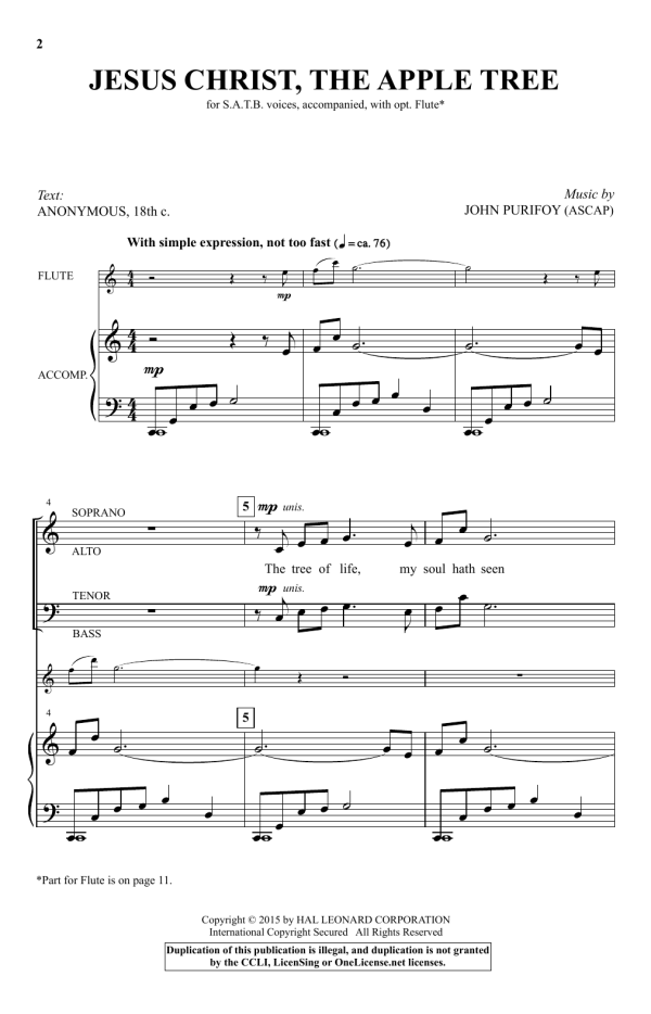 John Purifoy Jesus Christ, The Apple Tree Musik Noten - SATB Choir - 159284-0