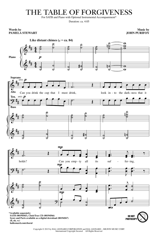 John Purifoy The Table Of Forgiveness Musik Noten - SATB Choir - 175124-0