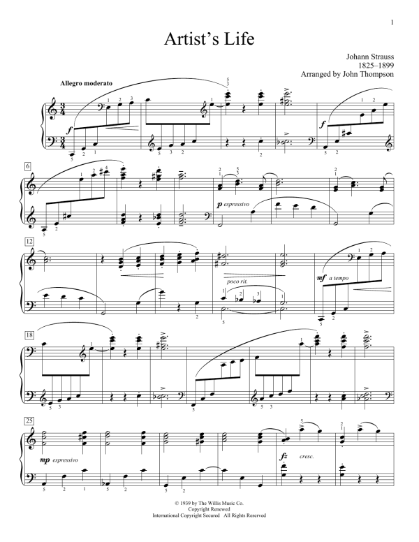 John Thompson Artist's Life Musik Noten - Educational Piano - 160291-0