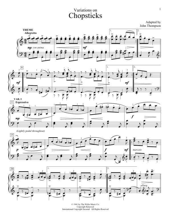 John Thompson Variations On Chopsticks Musik Noten - Educational Piano - 160637-0